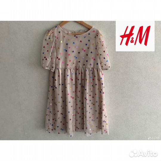 Платье в сердечко H&M, 134 см (6-9 лет) розовое