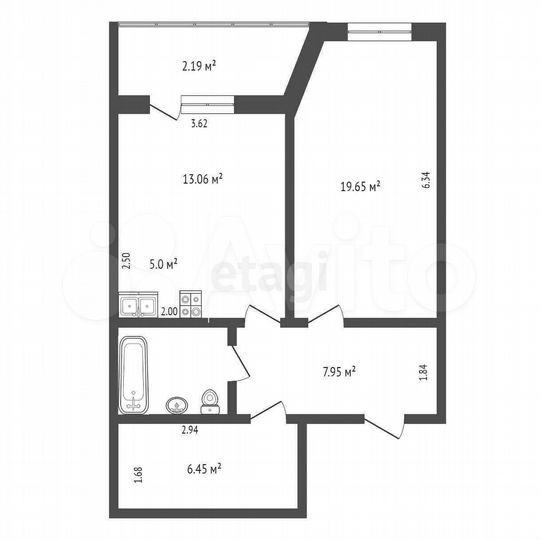 2-к. квартира, 58,8 м², 5/5 эт.