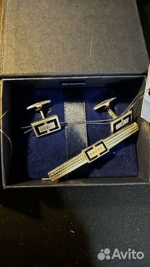 Запонки и заколка для галстука набор серебро 925