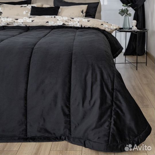 Бархатное покрывало Беллиссимо черный на диван