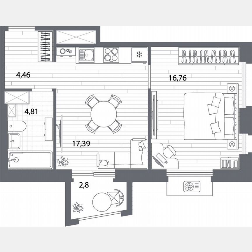 1-к. квартира, 44,3 м², 3/13 эт.