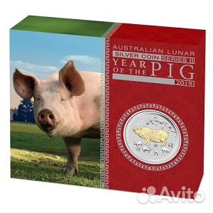 Монета Год Свиньи с позолотой Австралия 2019 год