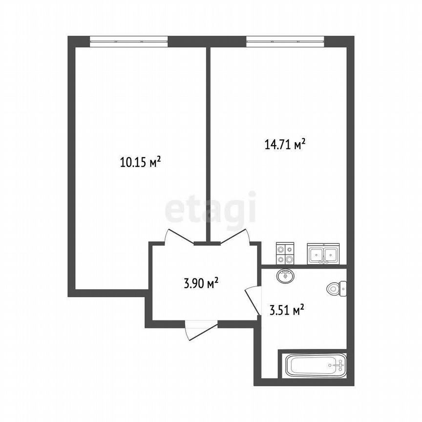 1-к. квартира, 32,3 м², 2/15 эт.