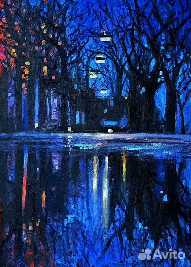 Картина маслом ночной пейзаж