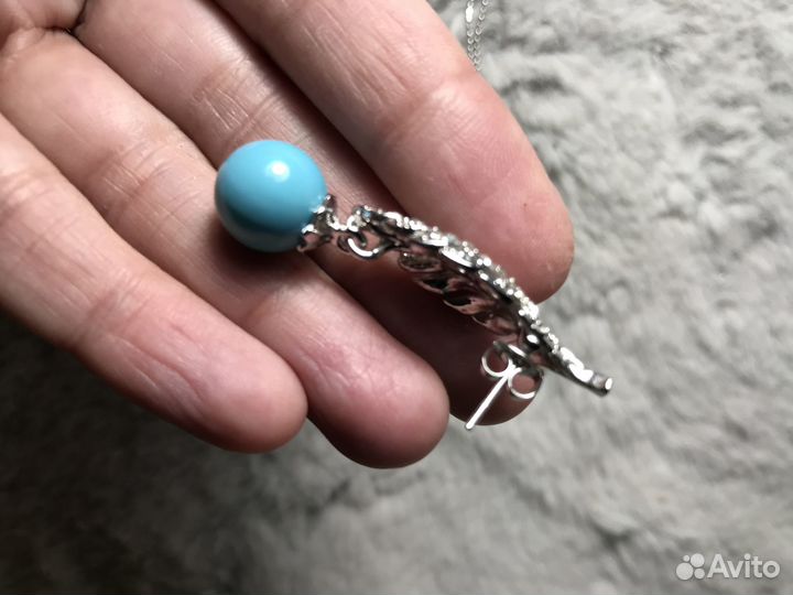 Набор вечерний под бирюзу серьги и кулон с цепью