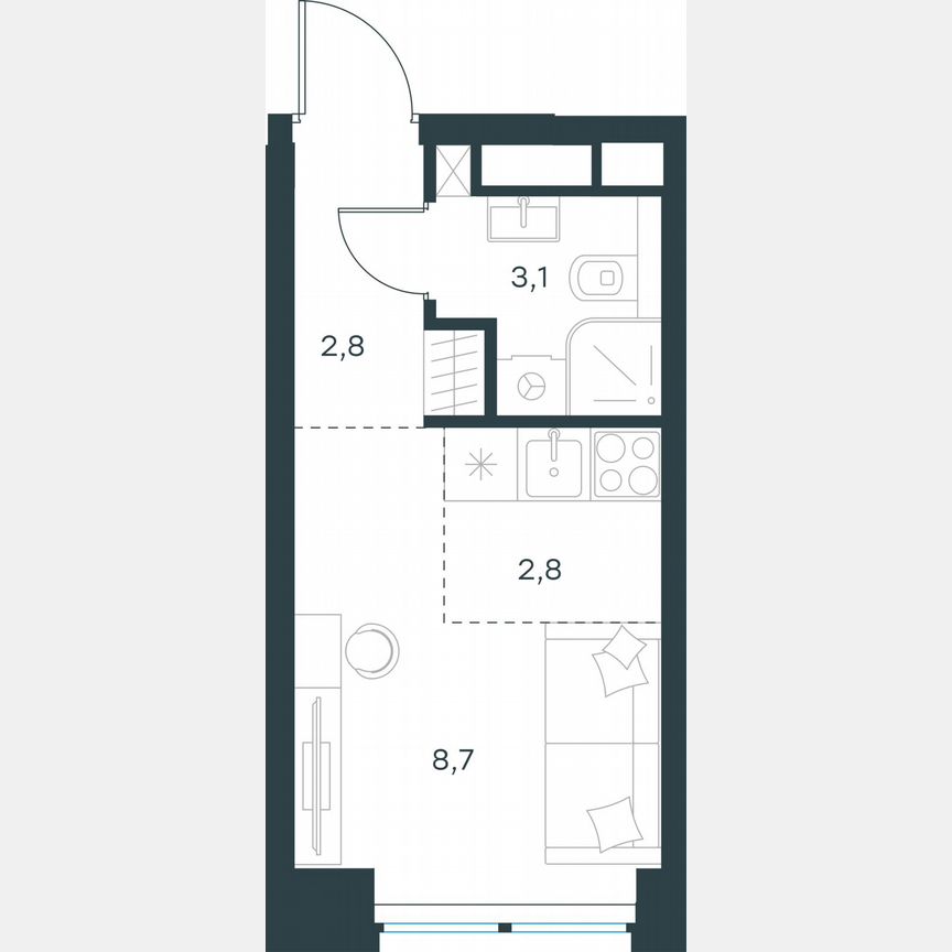 Квартира-студия, 17,4 м², 10/48 эт.