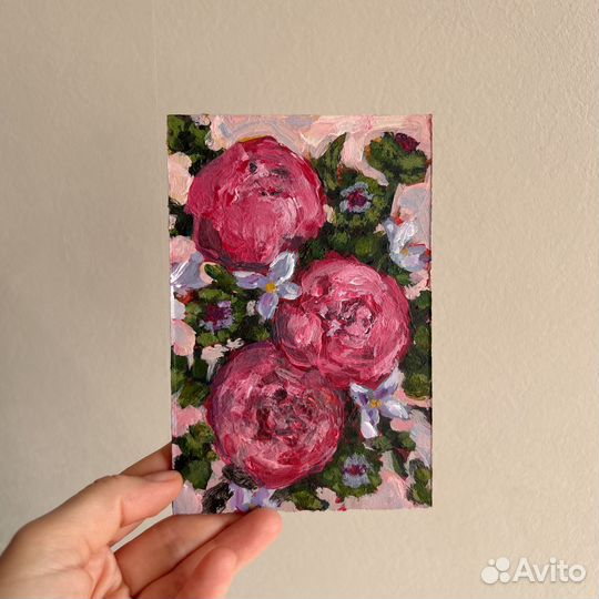 Картины с цветами розовые пионы 10/15 см