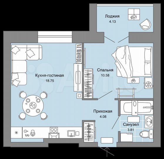 2-к. квартира, 41,4 м², 5/8 эт.