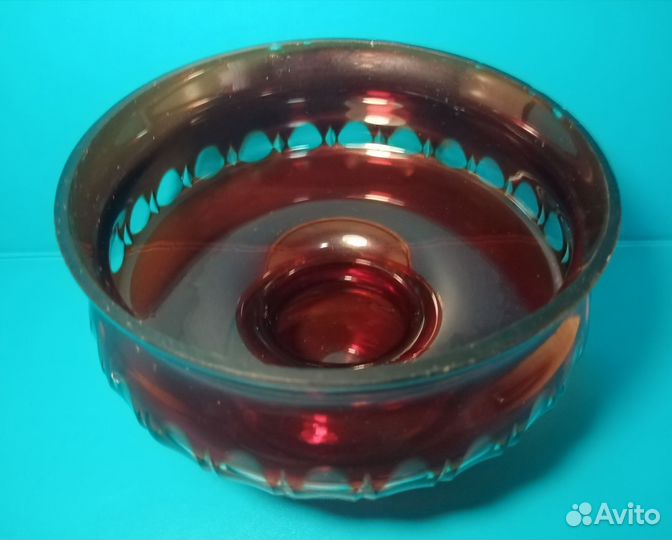 Ваза СССР на ножке конфетница, цветное стекло