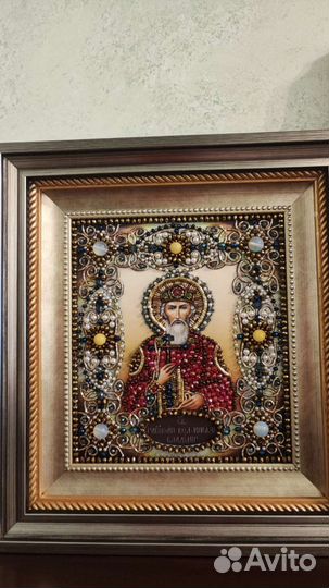 Икона. Вышивка. Бисер. Полудрагоценные камни