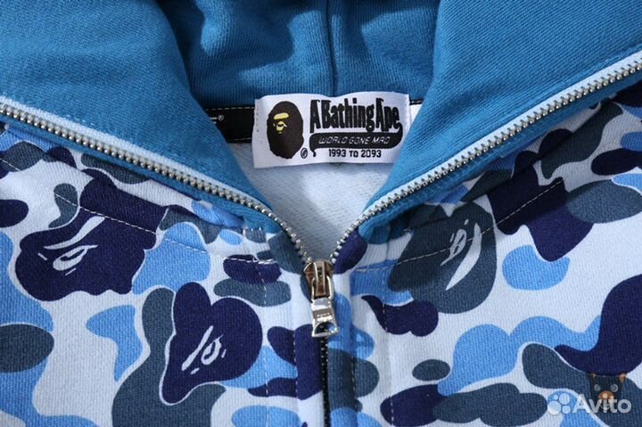 Зип худи Bape full zip double hood зелен