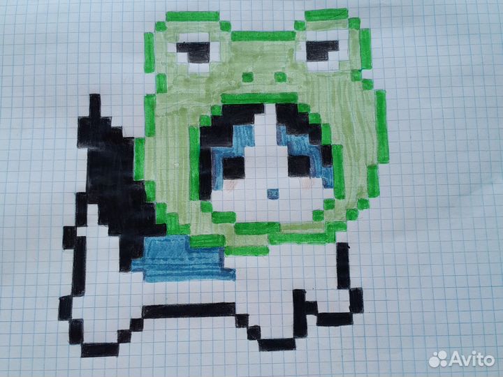 Рисунок по клеточкам котик в костюме жабки