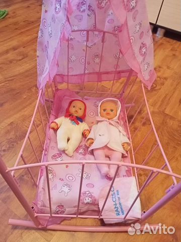 Кроватка -качалка для кукол с балдахином