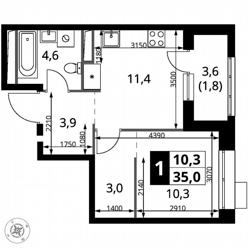 1-к. квартира, 35 м², 16/21 эт.