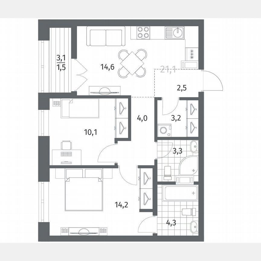 2-к. квартира, 57,7 м², 9/12 эт.