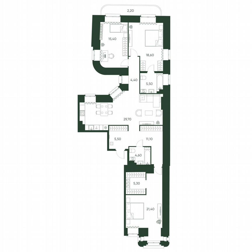 3-к. квартира, 123,6 м², 5/6 эт.