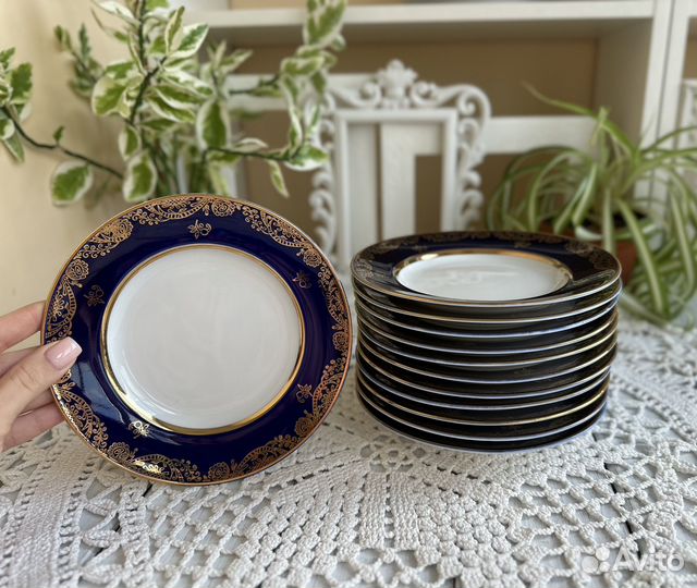 Тарелки лфз кобальт Золотой Фриз, 18 см