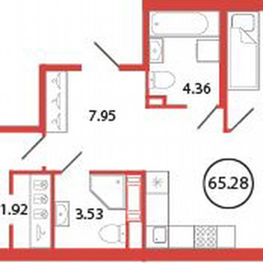 2-к. квартира, 65,3 м², 6/12 эт.