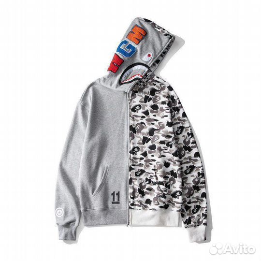 Зип худи full Зип Bape 11 серое