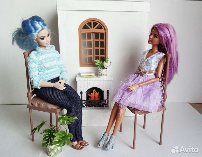 Камин и стулья для кукол барби и блайз