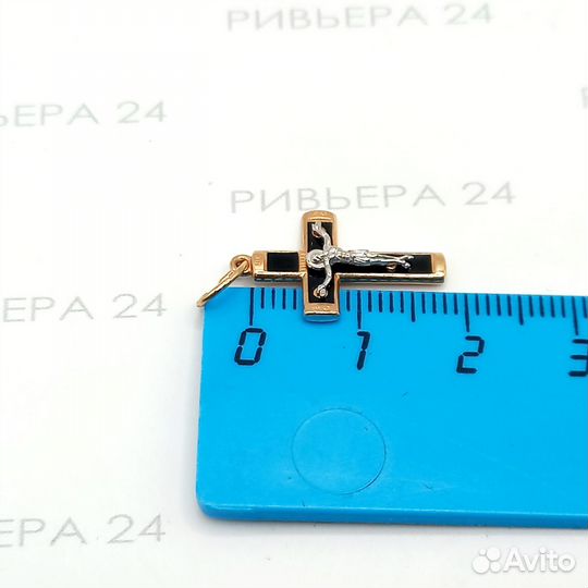 Золотая подвеска крест с эмалью 585 пробы 1.25 гра