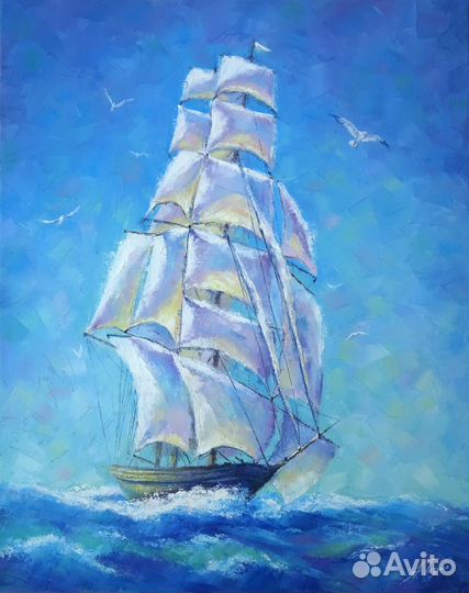 Картина маслом в раме Весна Птички Сад