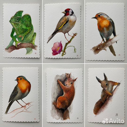 Акварель мини живопись, открытка