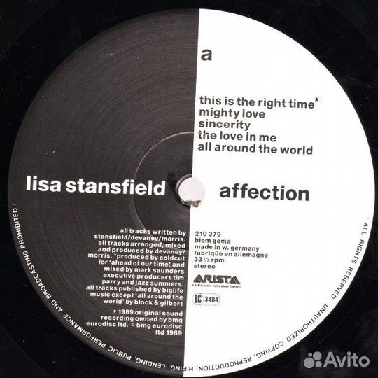 Виниловая пластинка Lisa Stansfield 1989 Affection