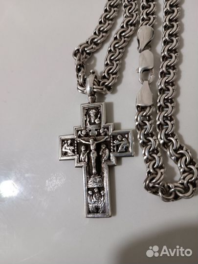 Мужская серебряная цепь с крестом бисмарк