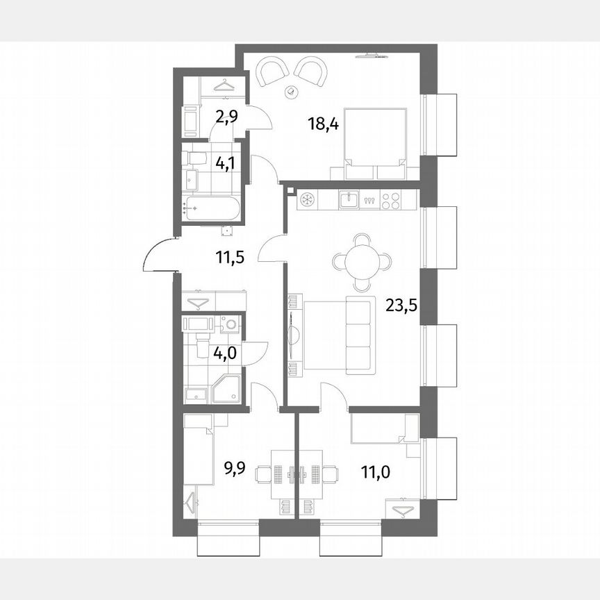 3-к. квартира, 85,3 м², 2/6 эт.