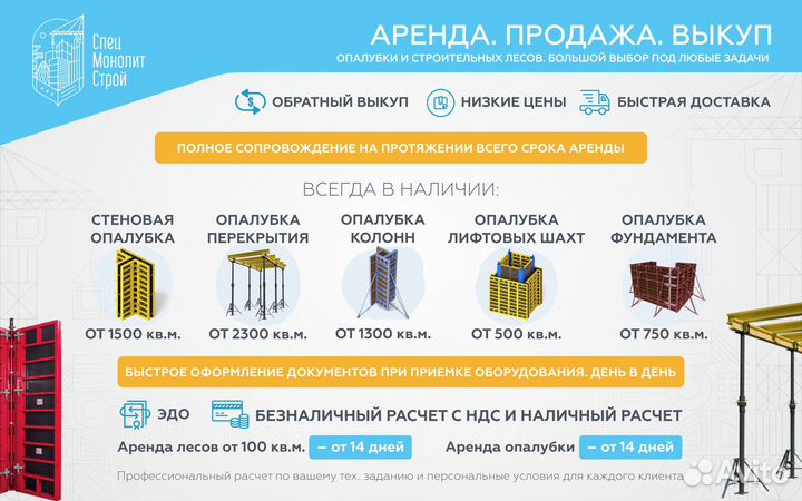 Аренда опалубки стен и колонн. Продажа