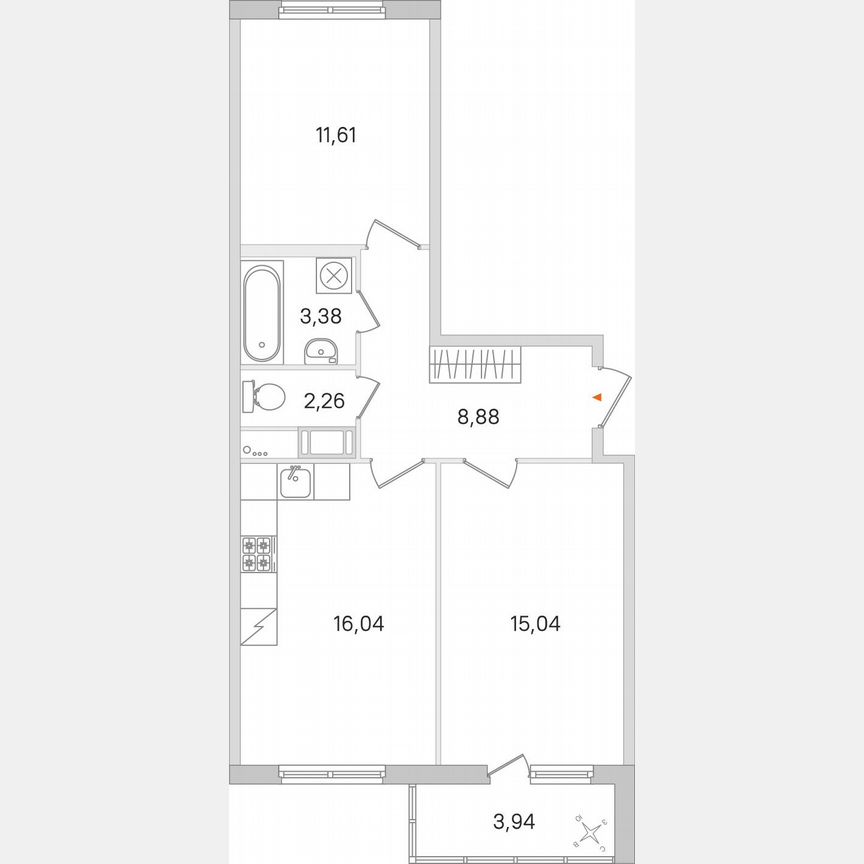 2-к. квартира, 59,2 м², 7/8 эт.