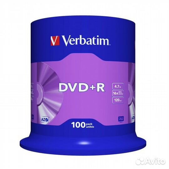 Диски DVD+R 4.7 GB 16x Verbatim 43551 100шт