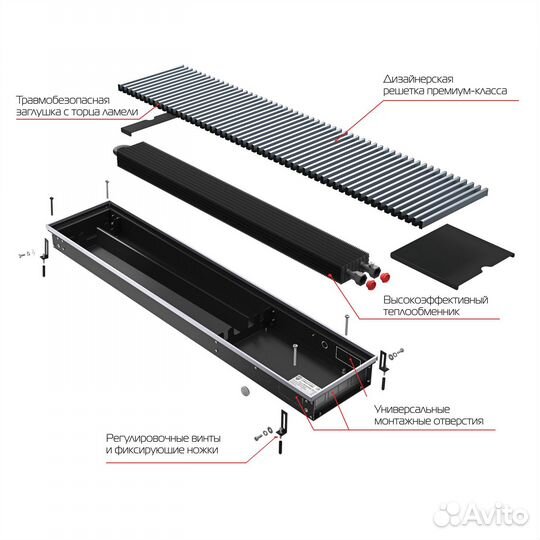 Конвектор внутрипольный Royal Thermo atrium-190/250/1900-DG-U-NA