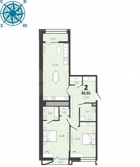 2-к. квартира, 82,6 м², 8/19 эт.