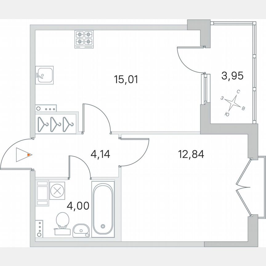 1-к. квартира, 38 м², 3/4 эт.