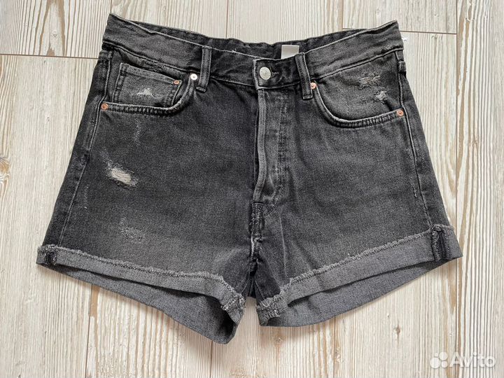 H&M Шорты джинс с порезами черно-серые EUR 40 M