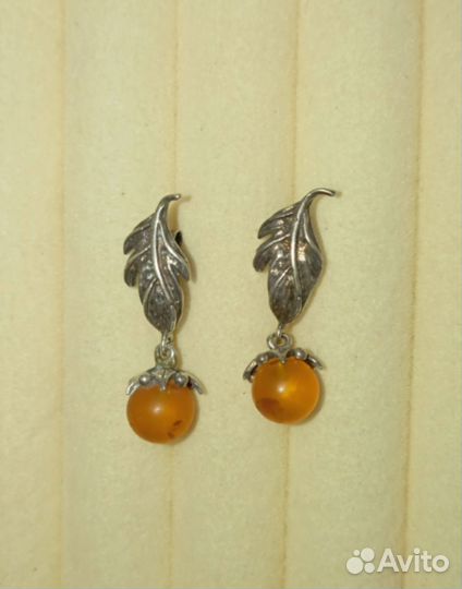 Серьги серебряные с янтарём 925 проба