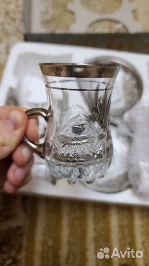 Посуда из хрусталя, серебро 925пр