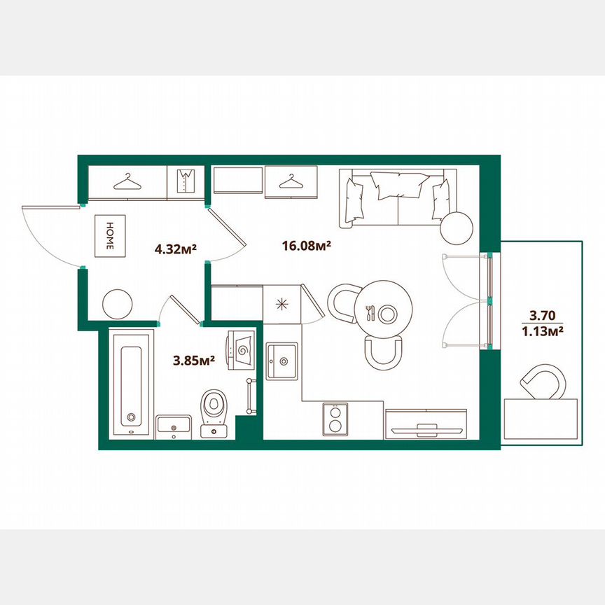 Квартира-студия, 25,4 м², 8/12 эт.
