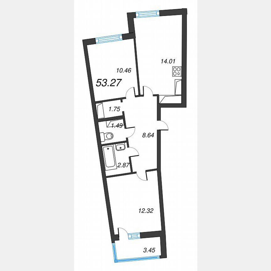 2-к. квартира, 55 м², 16/22 эт.