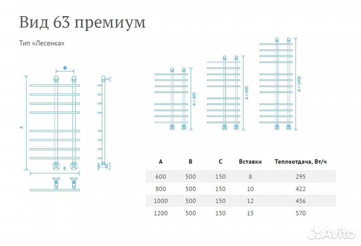 Полотенцесушитель Вид 63 премиум Лесенка 100*15*50