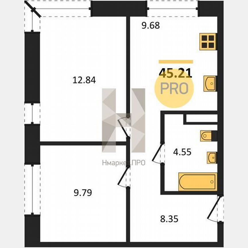2-к. квартира, 45,5 м², 5/5 эт.