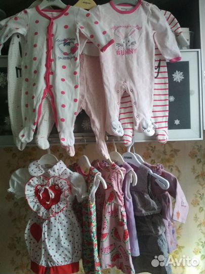 Вещи для девочки (слипы,боди,платья) от 3-х мес