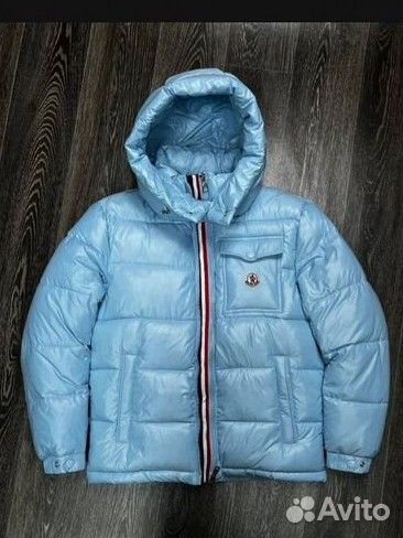 Пуховик Moncler (до -25C)голубой матовый 50 размер