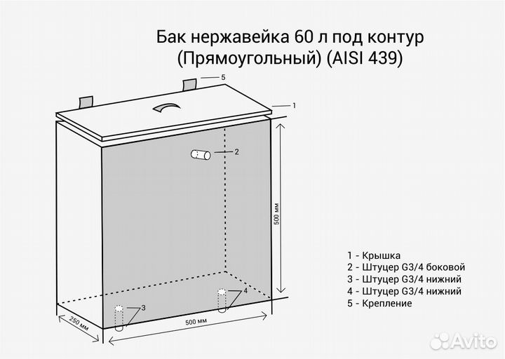 Бак На Трубе нерж. 60л под контур