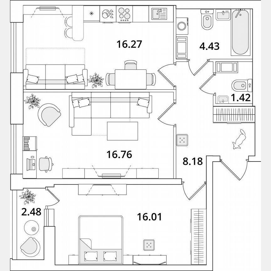 2-к. квартира, 64,3 м², 8/12 эт.