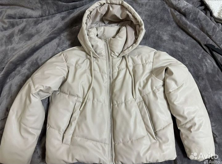 Zara куртка пуховик экокожа