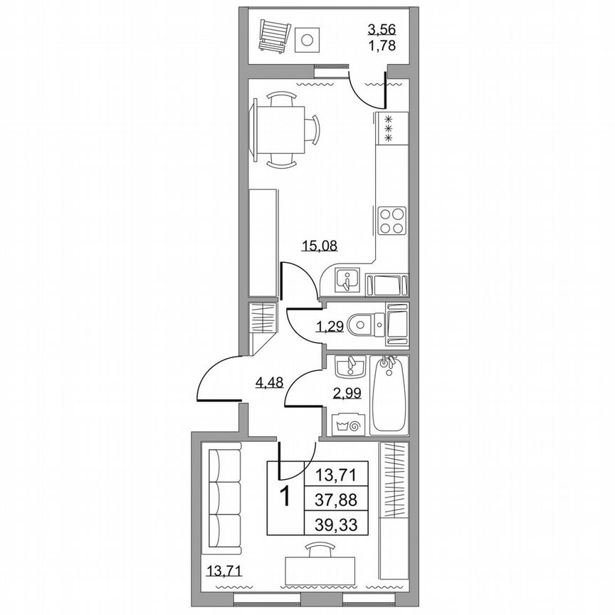 1-к. квартира, 39,3 м², 17/19 эт.