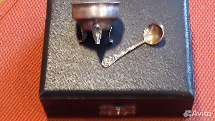 Солонка с ложкой серебро 875 проба, СССР